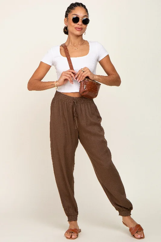 Flash Deals Brown Drawstring Accent Joggers