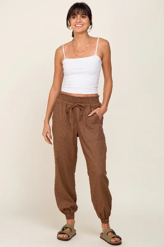 Refined Simplicity Brown Smocked Joggers