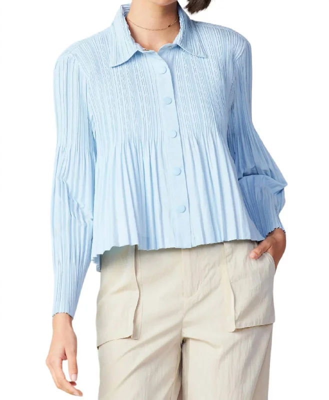 Fashion Deal Button Down Cropped Pleated Jacket In Pastel Blue