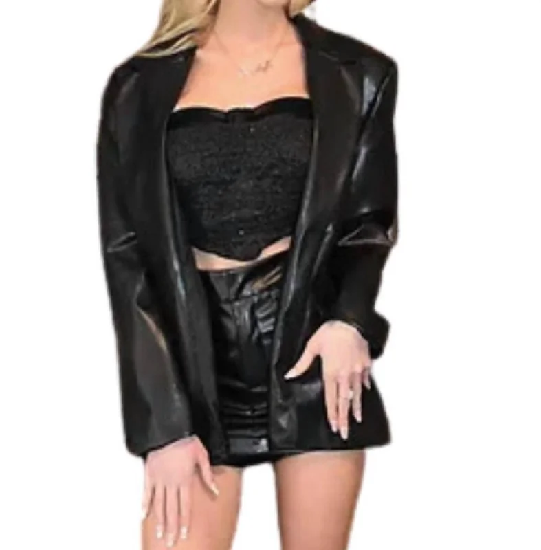 Special Occasion Wear Faux Leather Jacket In Black