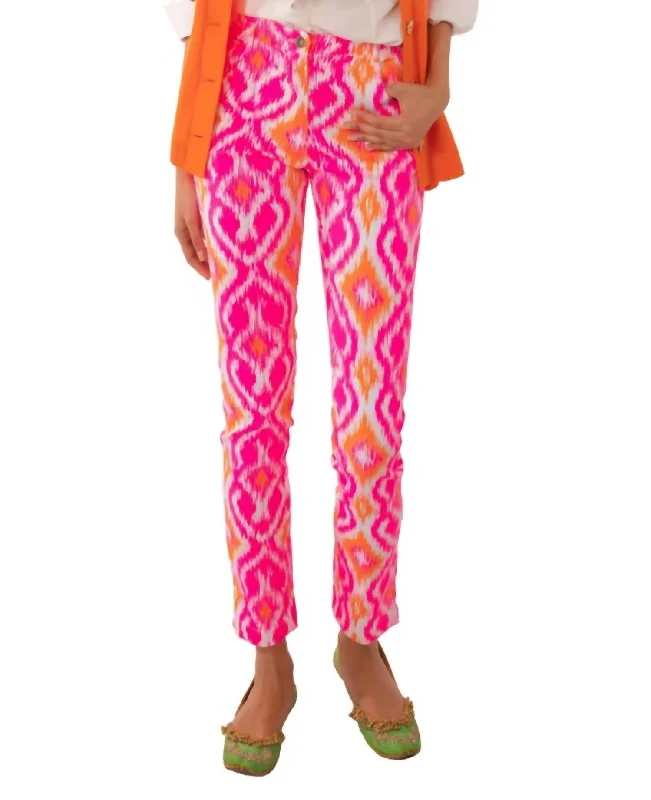 Save On Classic Elegant Styles Gripeless Cotton Spandex Jeans - Kitt Ikat In Pink