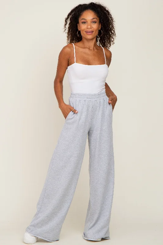 Popular Collection Heather Grey Wide Leg Fray Hem Sweatpants