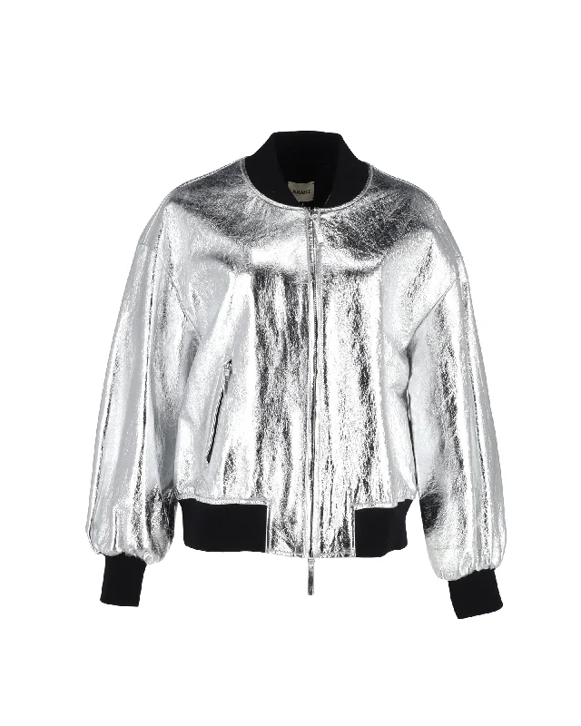 Last Chance Sale Khaite Cici Jacket in Metallic Silver Leather