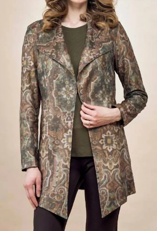 Limited Styles Long Tapestry Print Jacket - Bcj76A03Mpr In Liquid Green