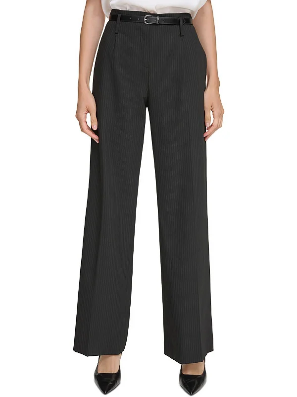 Limited Stock Petites Womens Pinstripe Office Wide Leg Pants