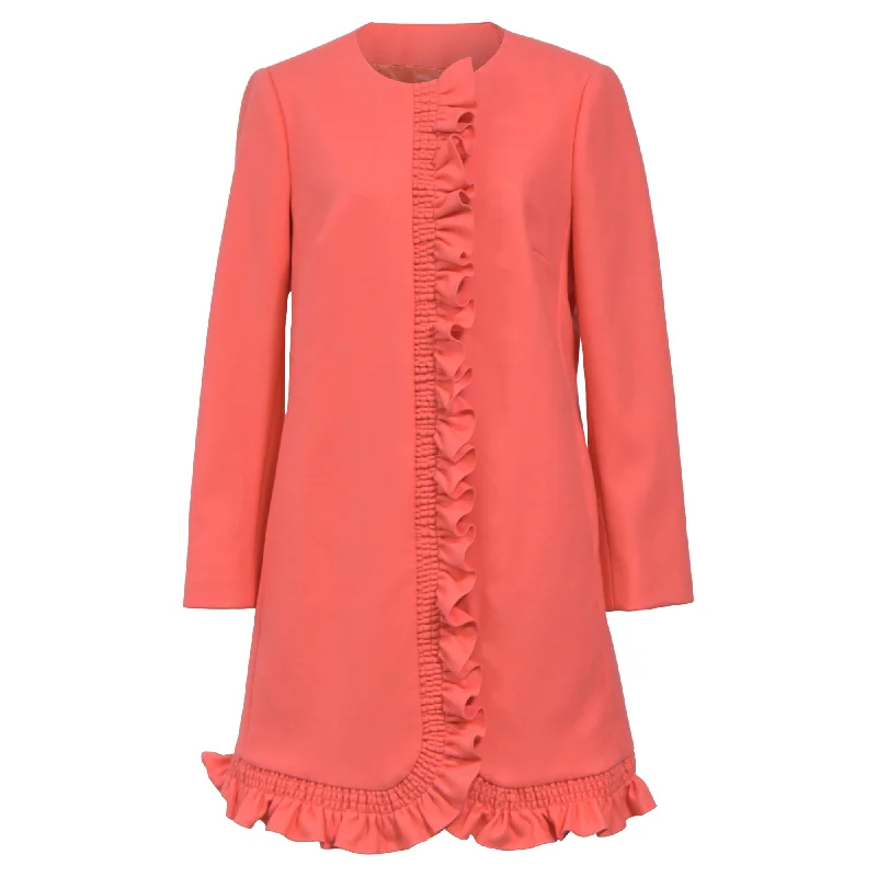 Huge Savings On Parisian Styles Red Valentino Ruffle Detail Coat in Pink Wool