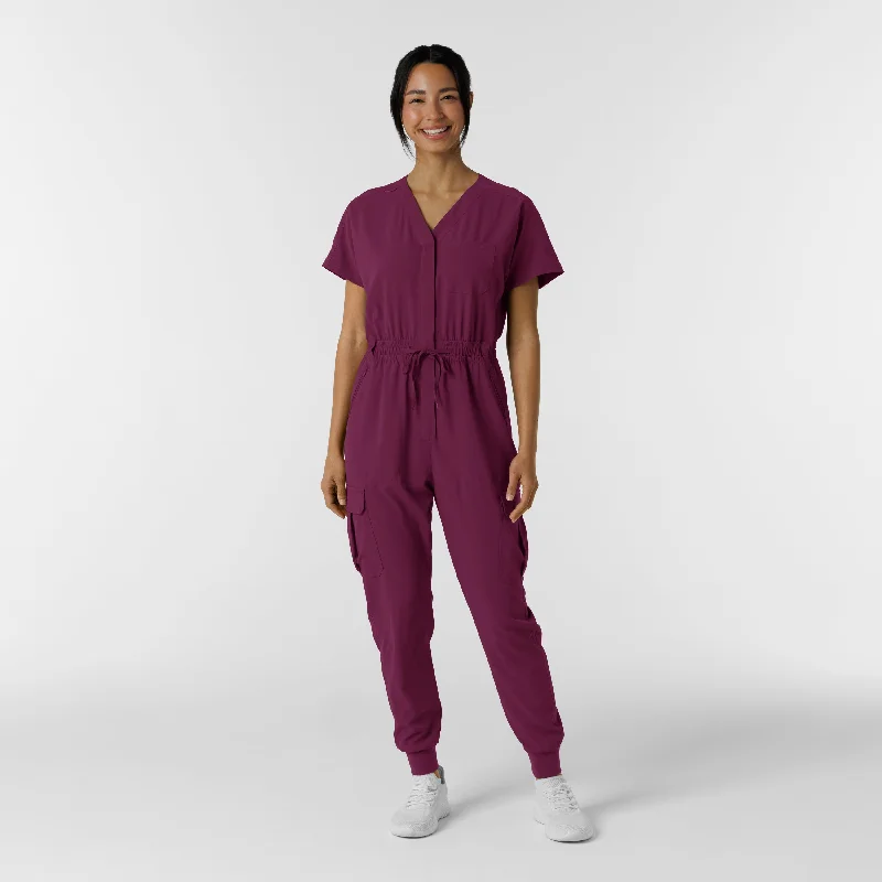 Winter Warm - Up Sale RENEW Women's Cargo Jogger Scrub Jumpsuit - Wine