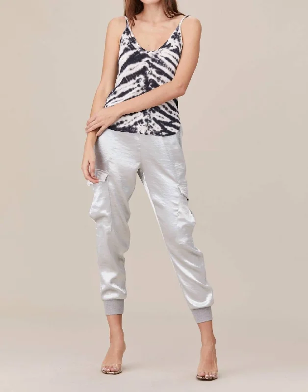 Fashion Deal Shine Cargo Pant In Silver