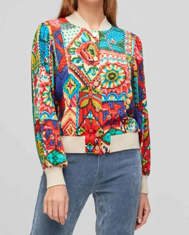 Clearance Event Silky Knit Print Bomber Jacket In Multi