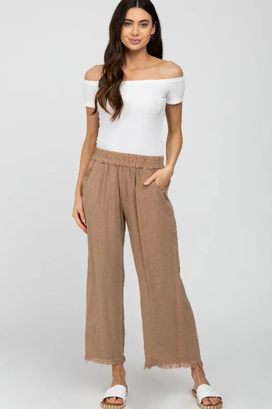 Huge Price Cut Taupe Linen Frayed Hem Crop Pants