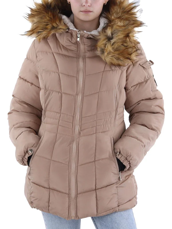 Beat The Heat In Tropical Styles Womens Faux Fur Trim Quilted Puffer Jacket