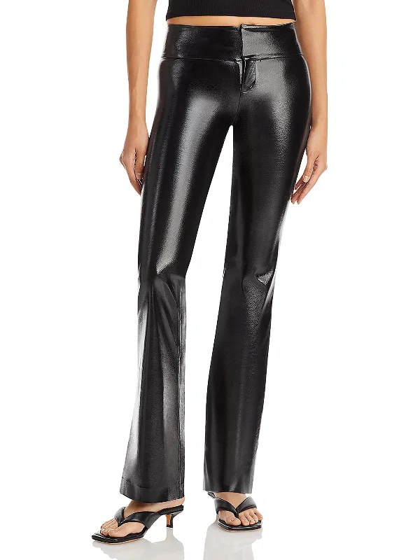 Comfort Centric Apparel Womens Faux Leather Flare Flared Pants